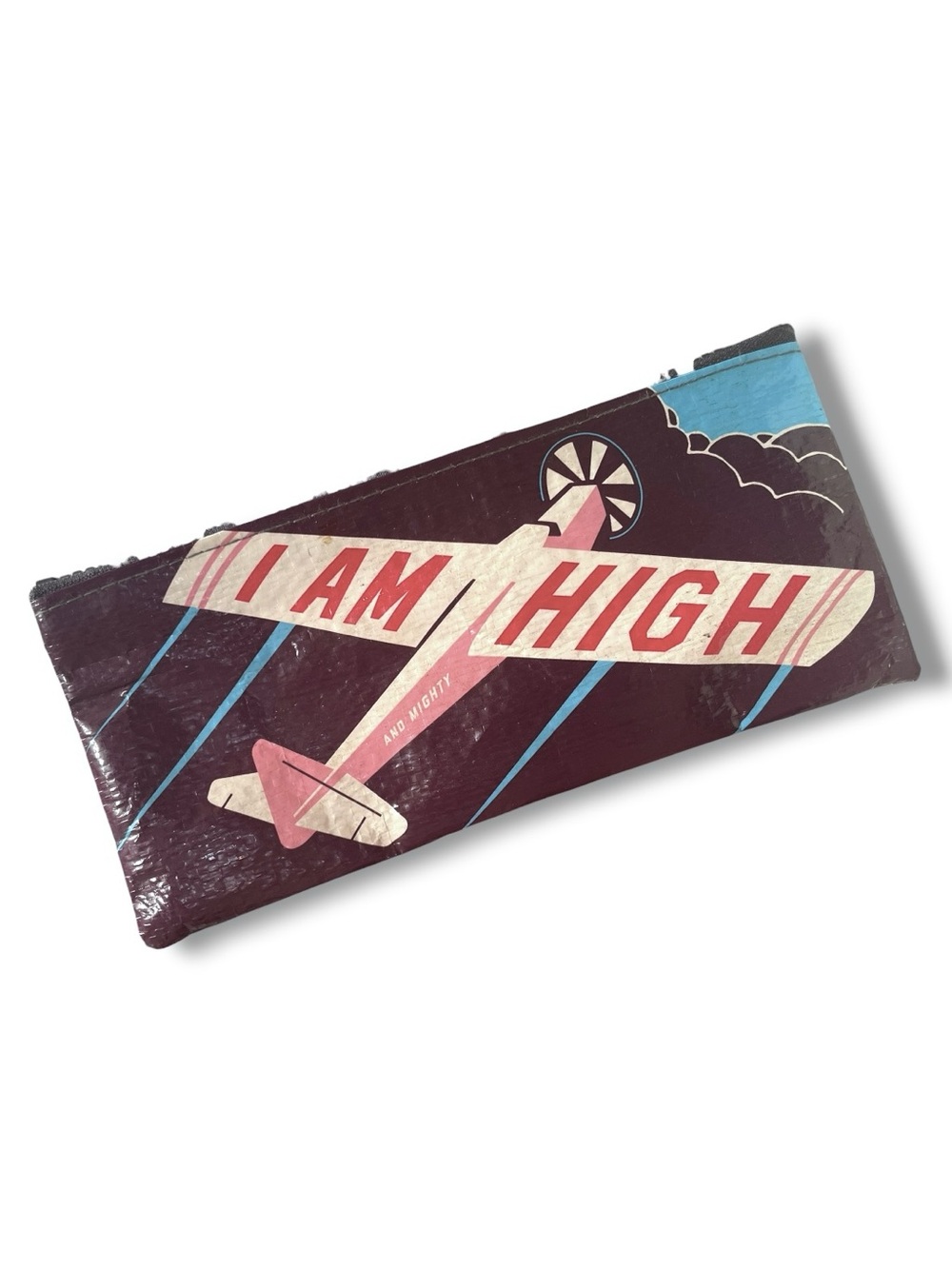 I Am High Retro Pink Airplane Blue Q Bags Zipper Pencil Stash Pouch Case